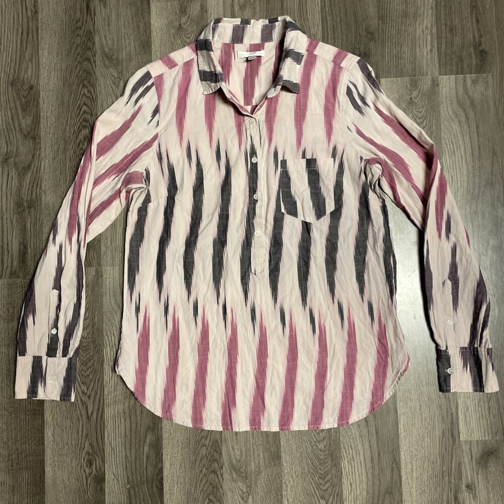 J. Crew Light Weight Long Sleeve Half Button Cotton Pullover Top sz 8